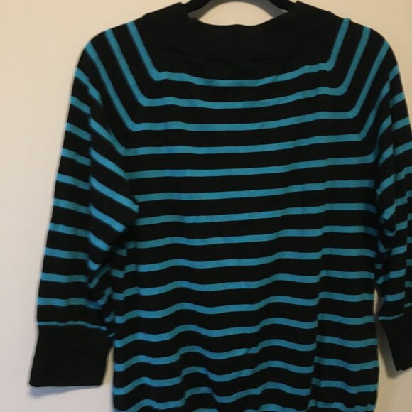 Retro Striped Turquoise and Black Crewneck Sweater - Picture 9 of 15